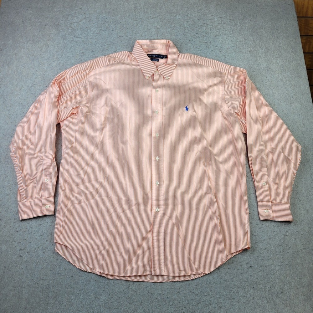 Ralph Lauren Blake Shirt Mens‎ XL Orange Striped Long Sleeve Button Up Preppy